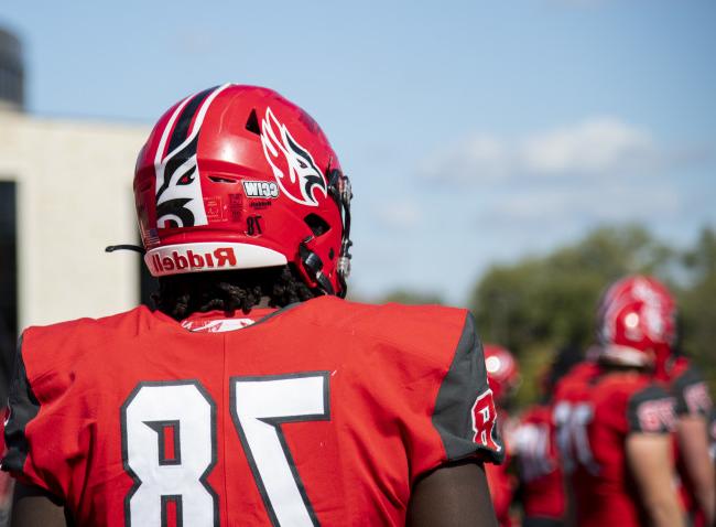 A Carthage football player stands on Art Keller Field during the 首页coming football game, Oct. 1...